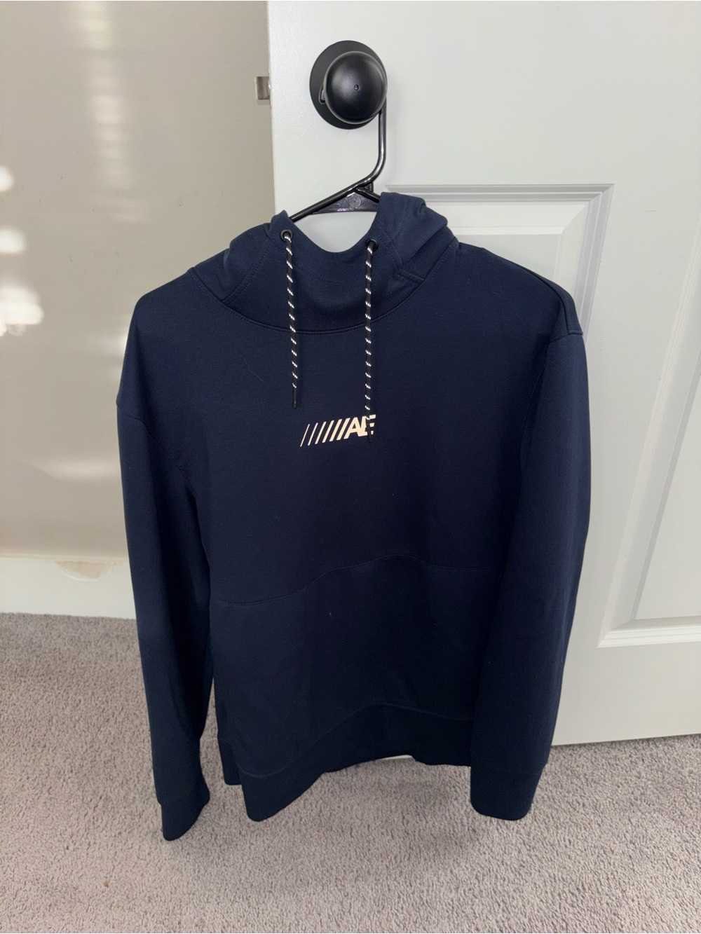 American Eagle Outfitters Navy Pullover Hoodie with Center Chest Logo